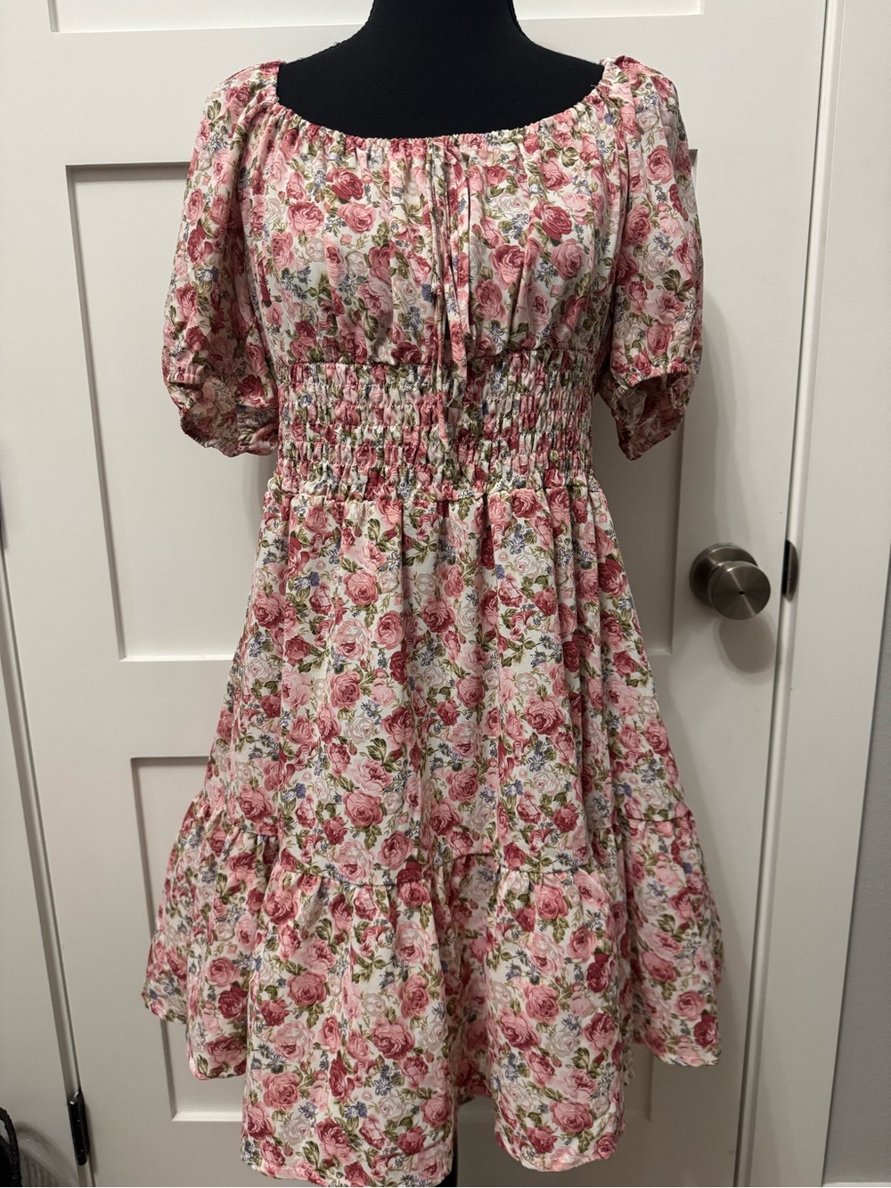 Amazon Floral Smocked Waist Pink Rose Casual Dress